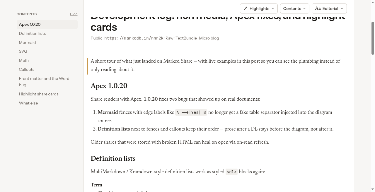 Published document reader view with Editorial style
