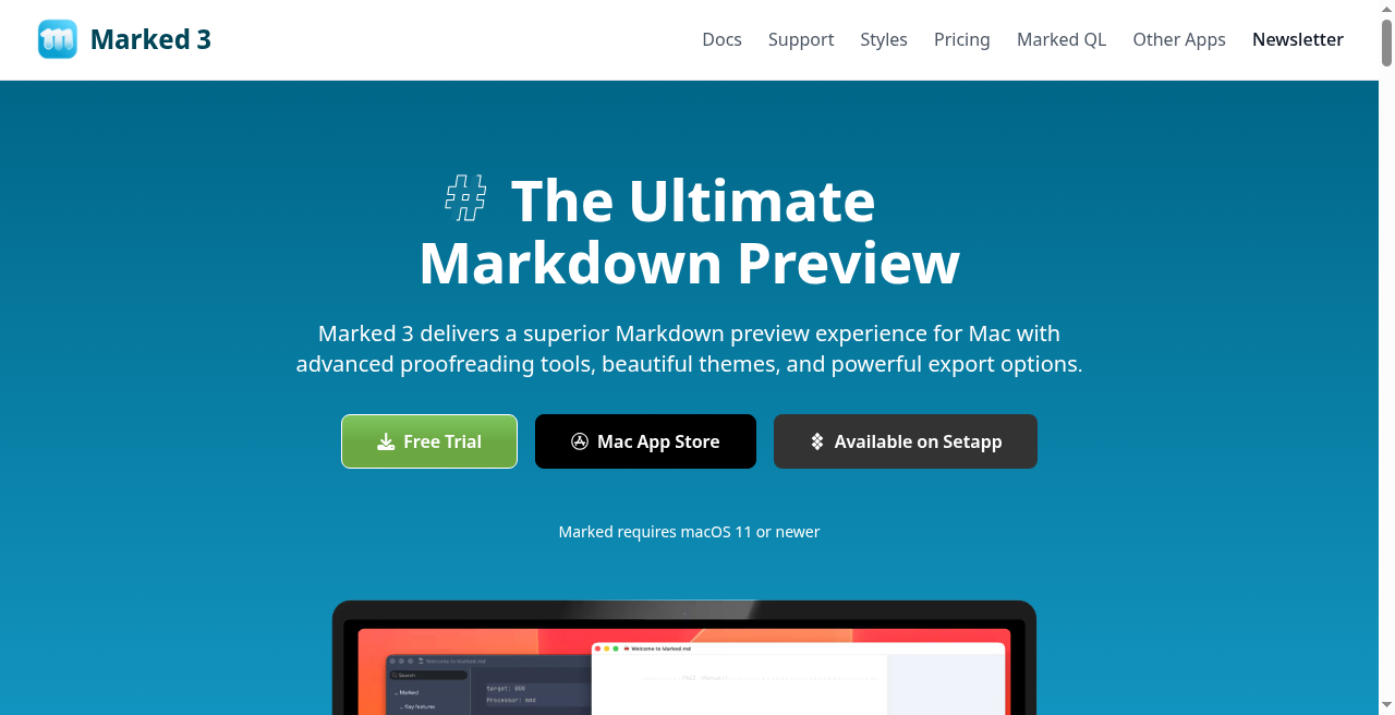 Marked 3 marketing site hero